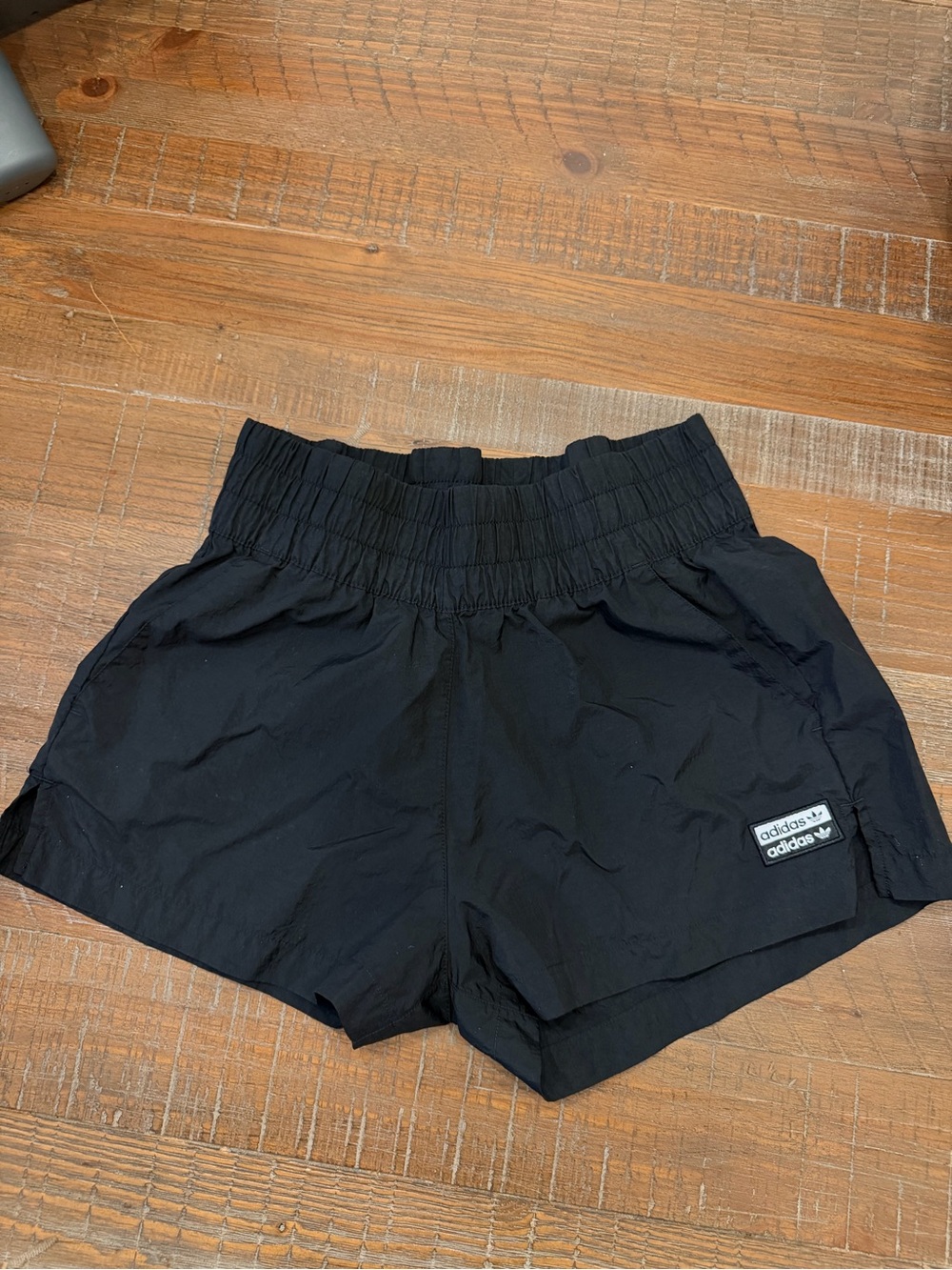 adidas Black Smocked-Waist Athletic Shorts